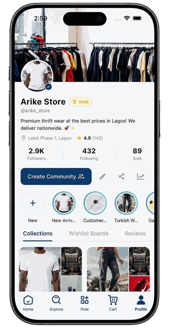 Verified Tradefaire seller storefront with products, followers, and ratings